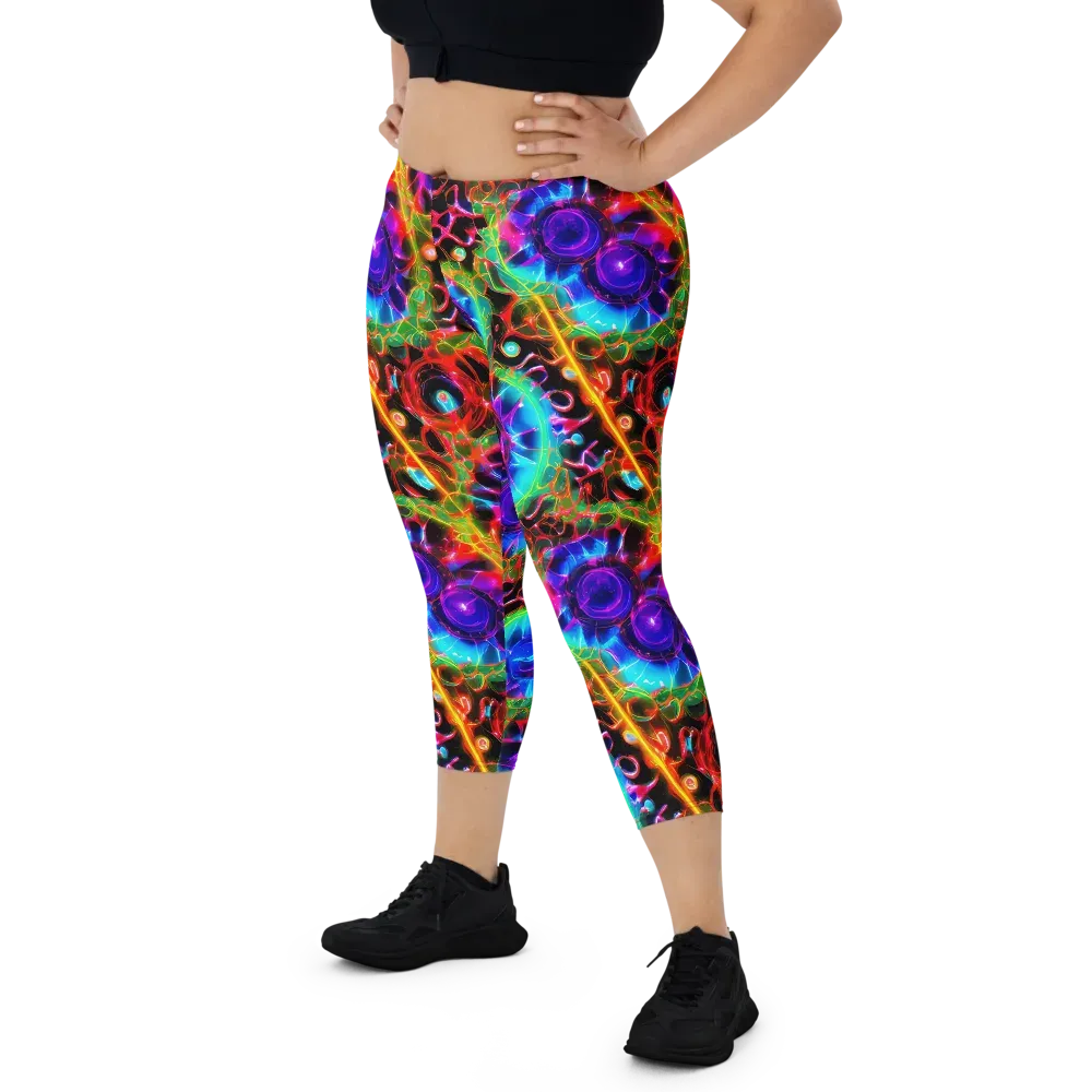 Neon Bloomstorm on Capri Leggings — Front