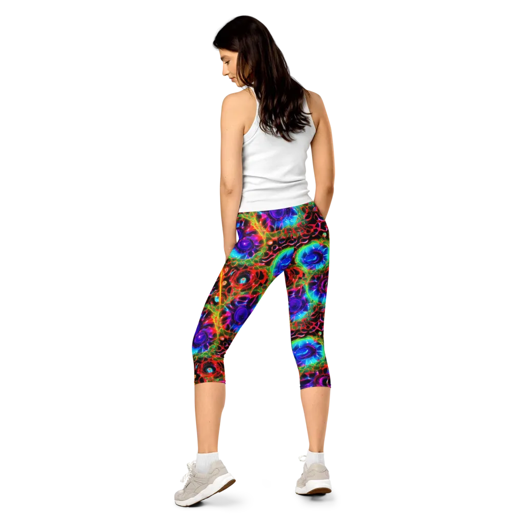 Neon Bloomstorm on Capri Leggings — Back