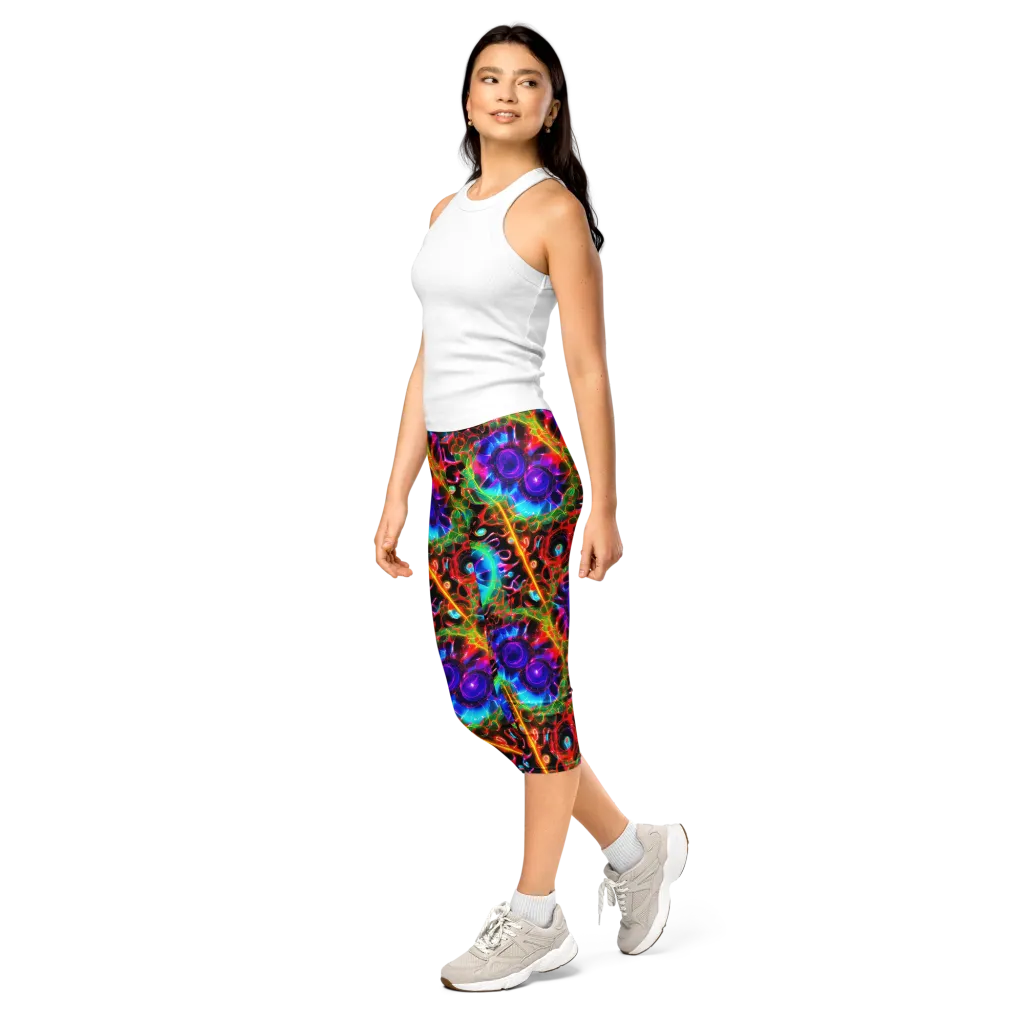Neon Bloomstorm on Capri Leggings — Left Front
