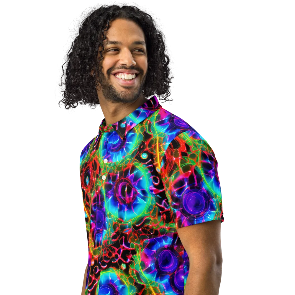 Neon Bloomstorm on Men's Slim Fit Polo Shirt — Left Front