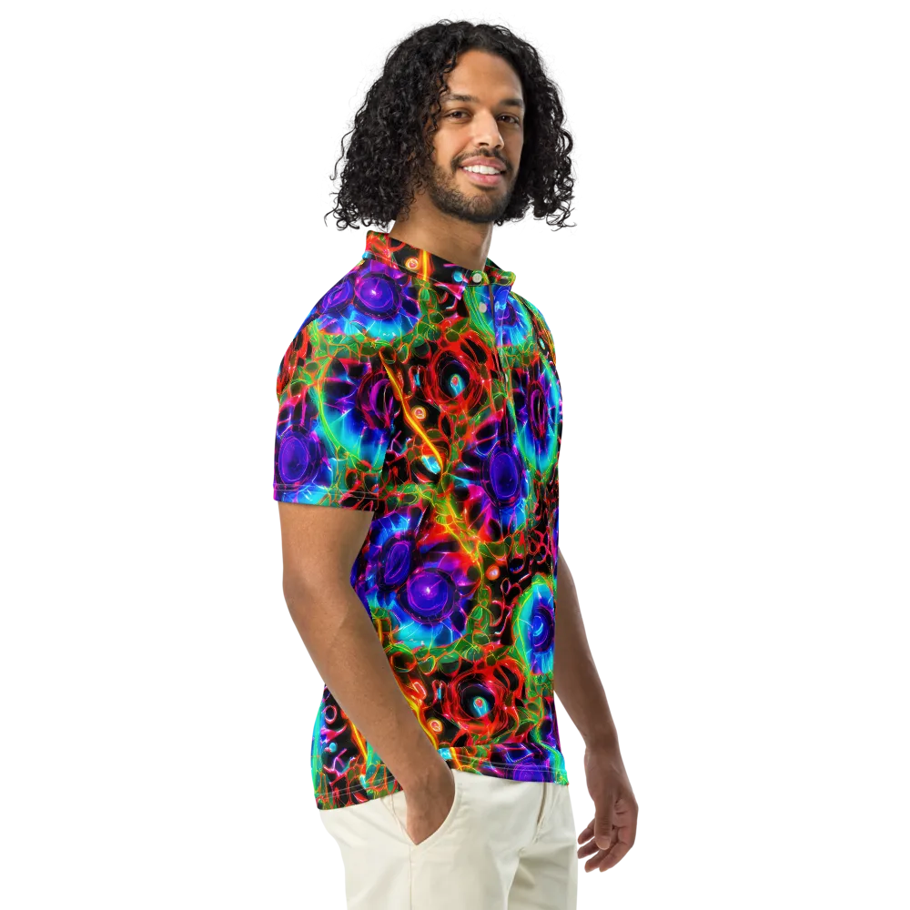 Neon Bloomstorm on Men's Slim Fit Polo Shirt — Right Front