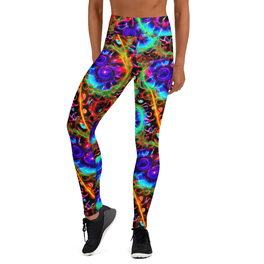 Neon Bloomstorm on Yoga Leggings — Front