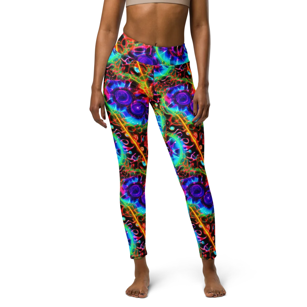 Neon Bloomstorm on Yoga Leggings — Front