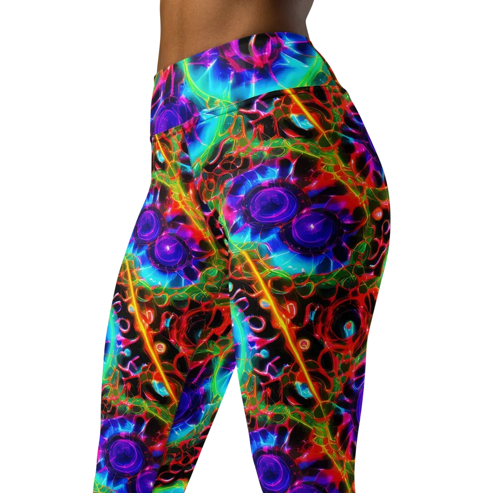 Neon Bloomstorm on Yoga Leggings — Left Front