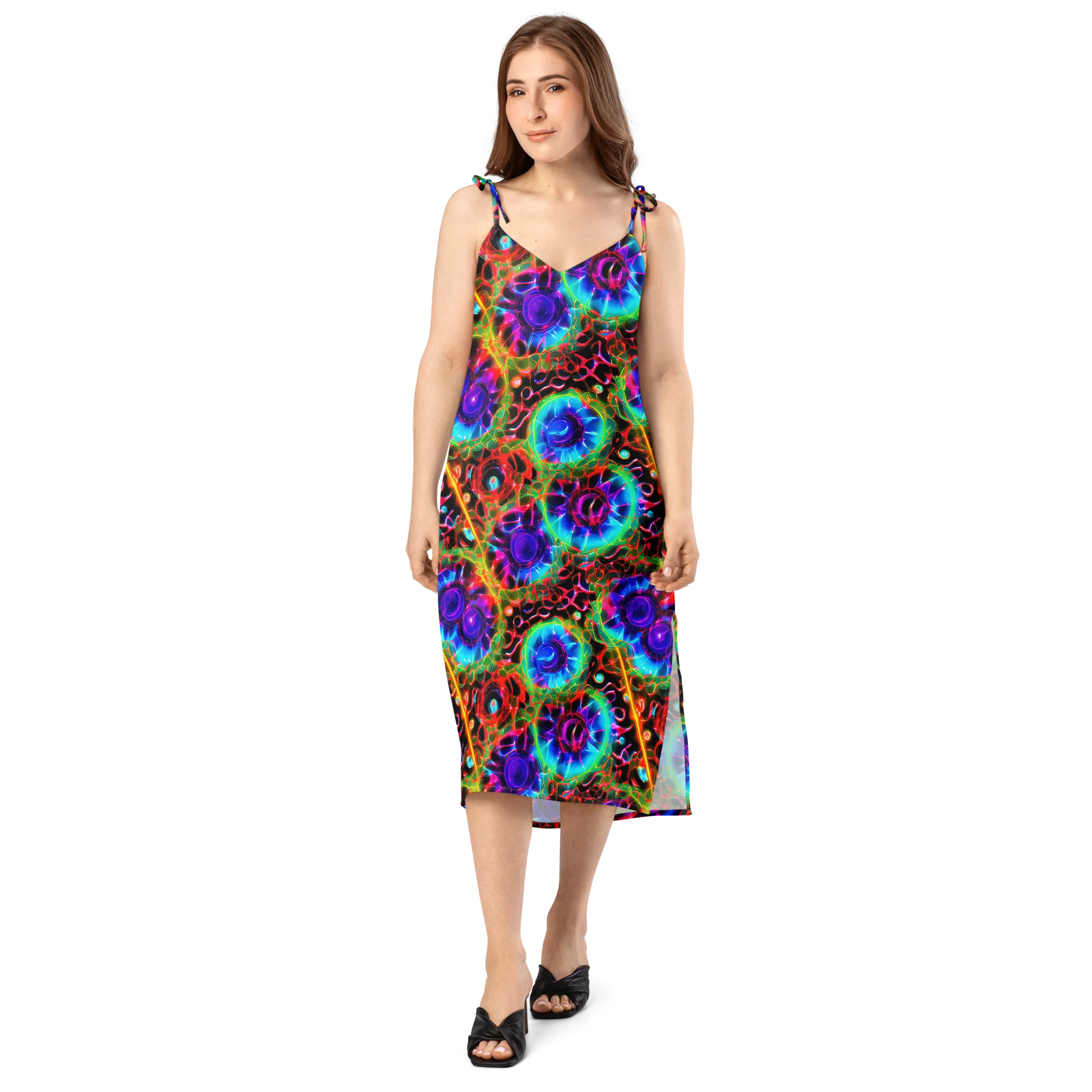 Neon Bloomstorm on Slip Dress — Front