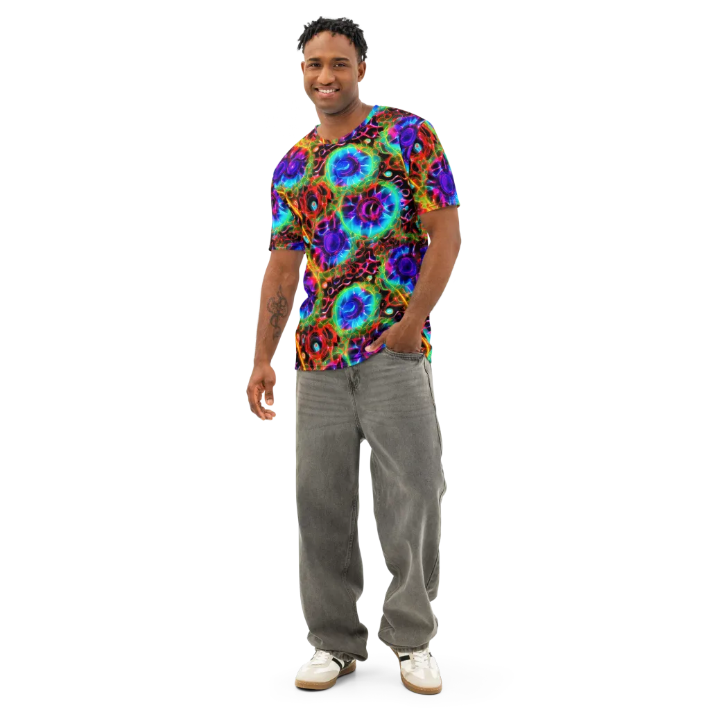 Neon Bloomstorm on Men's Cotton Crew Neck T-Shirt — Front