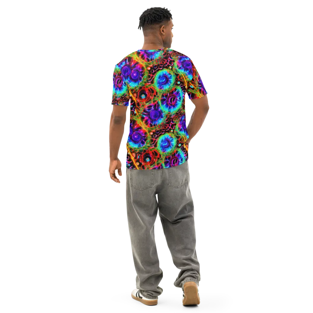 Neon Bloomstorm on Men's Cotton Crew Neck T-Shirt — Back