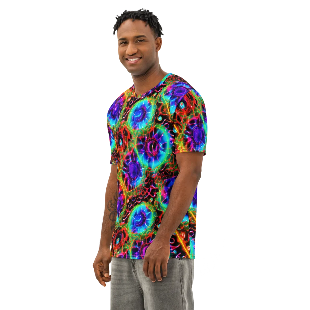 Neon Bloomstorm on Men's Cotton Crew Neck T-Shirt — Left Front