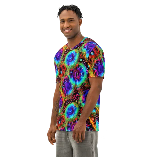 Neon Bloomstorm on a Men's Cotton Crew Neck T-Shirt