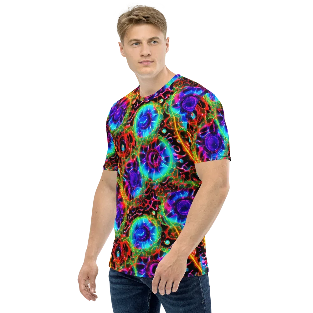 Neon Bloomstorm on Men's Crew Neck T-Shirt — Left