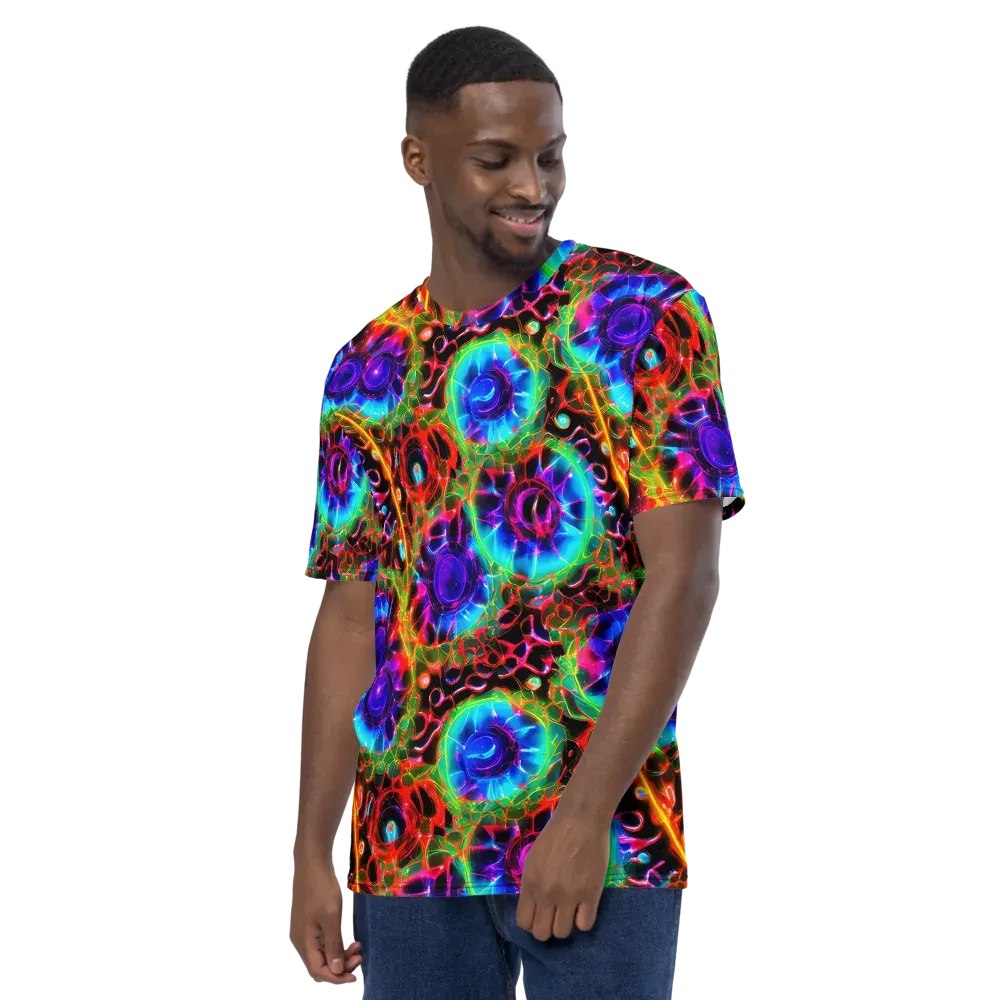 Neon Bloomstorm on Men's Crew Neck T-Shirt — Left