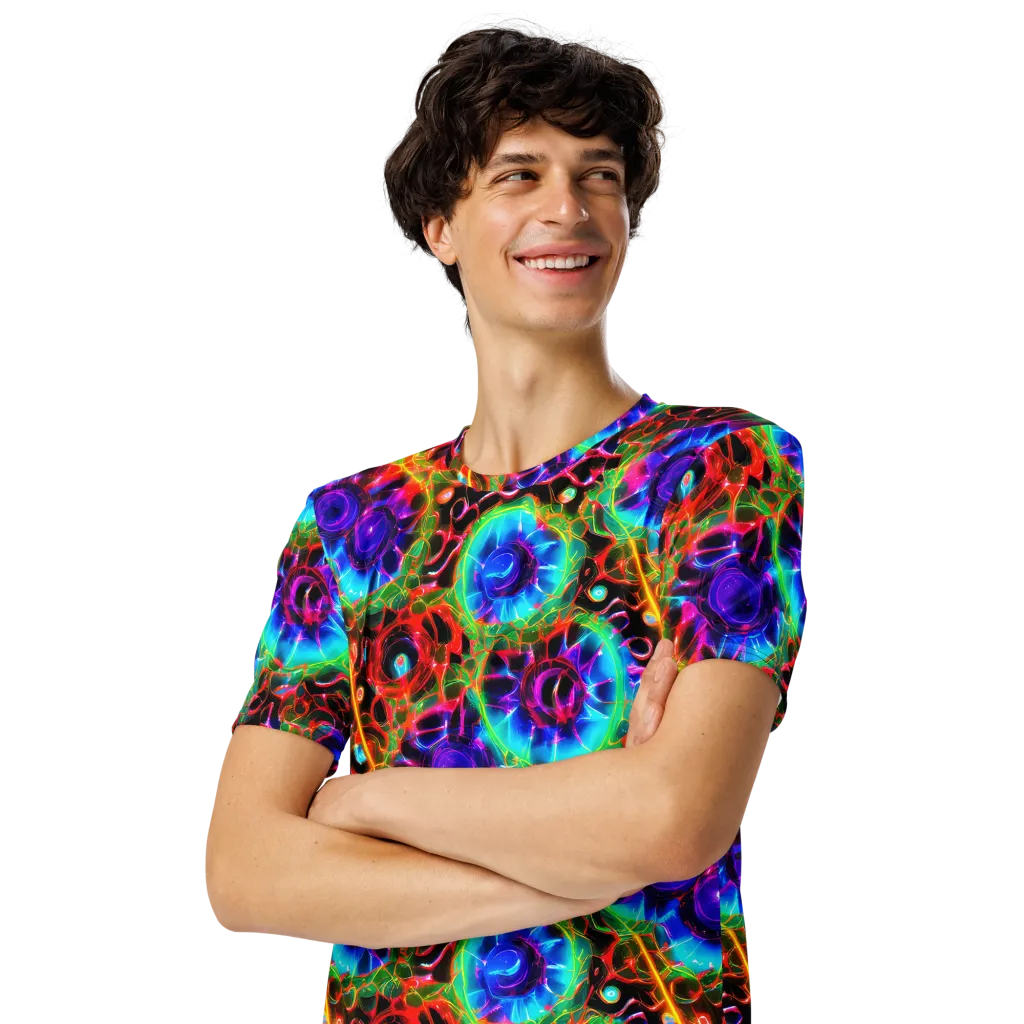 Neon Bloomstorm on Men's Crew Neck T-Shirt — Left Front