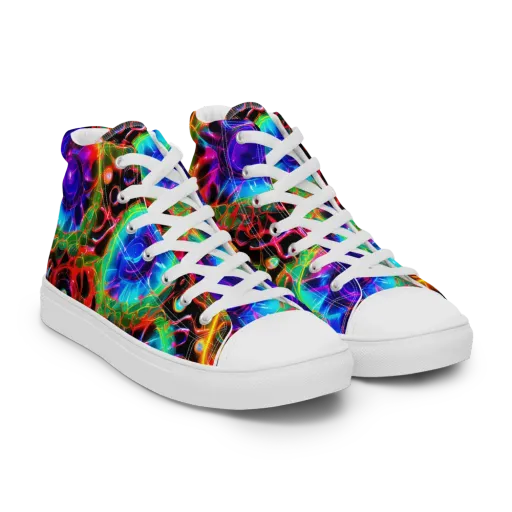 Neon Bloomstorm on a Men's High Top Canvas Shoes