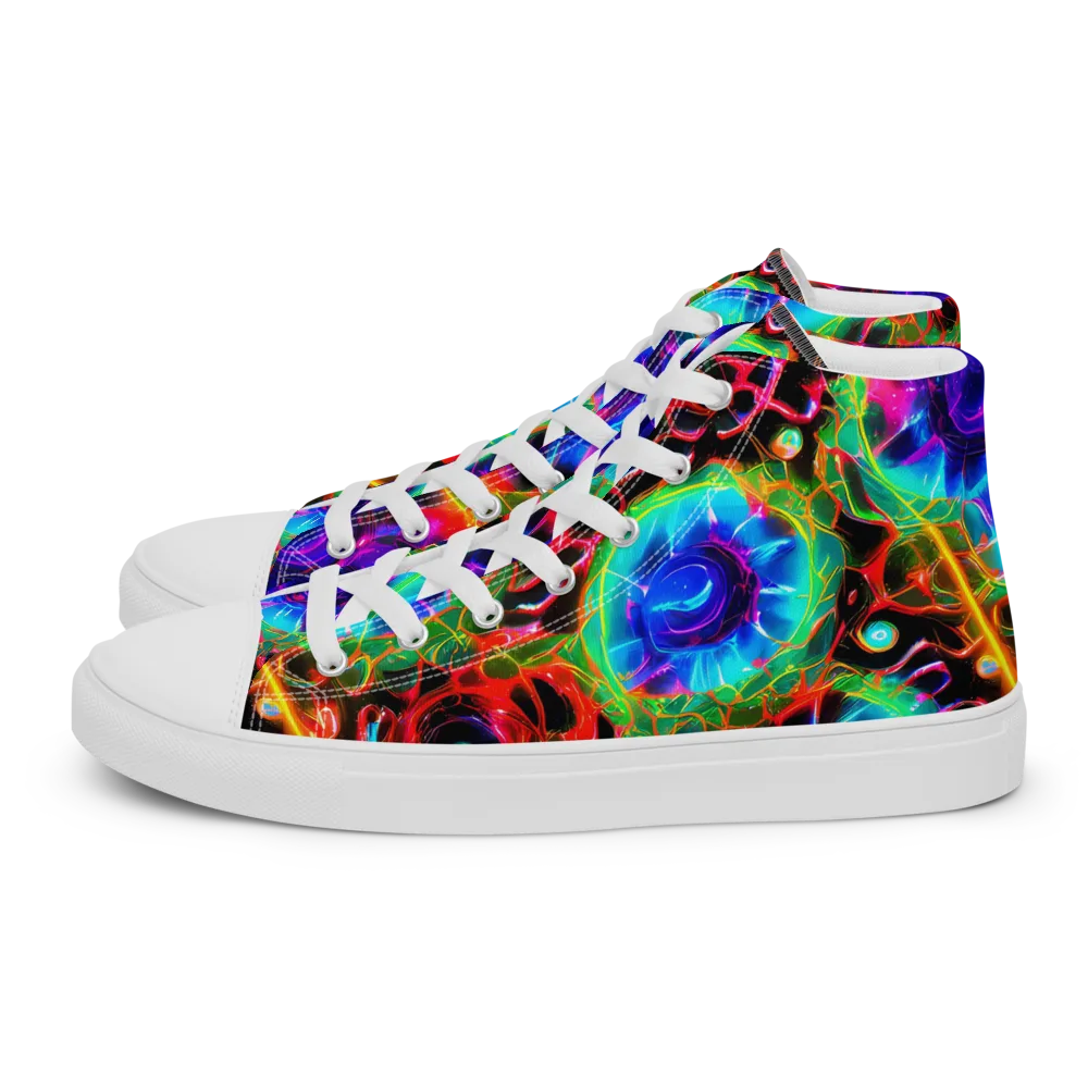 Neon Bloomstorm on Men's High Top Canvas Shoes — Left
