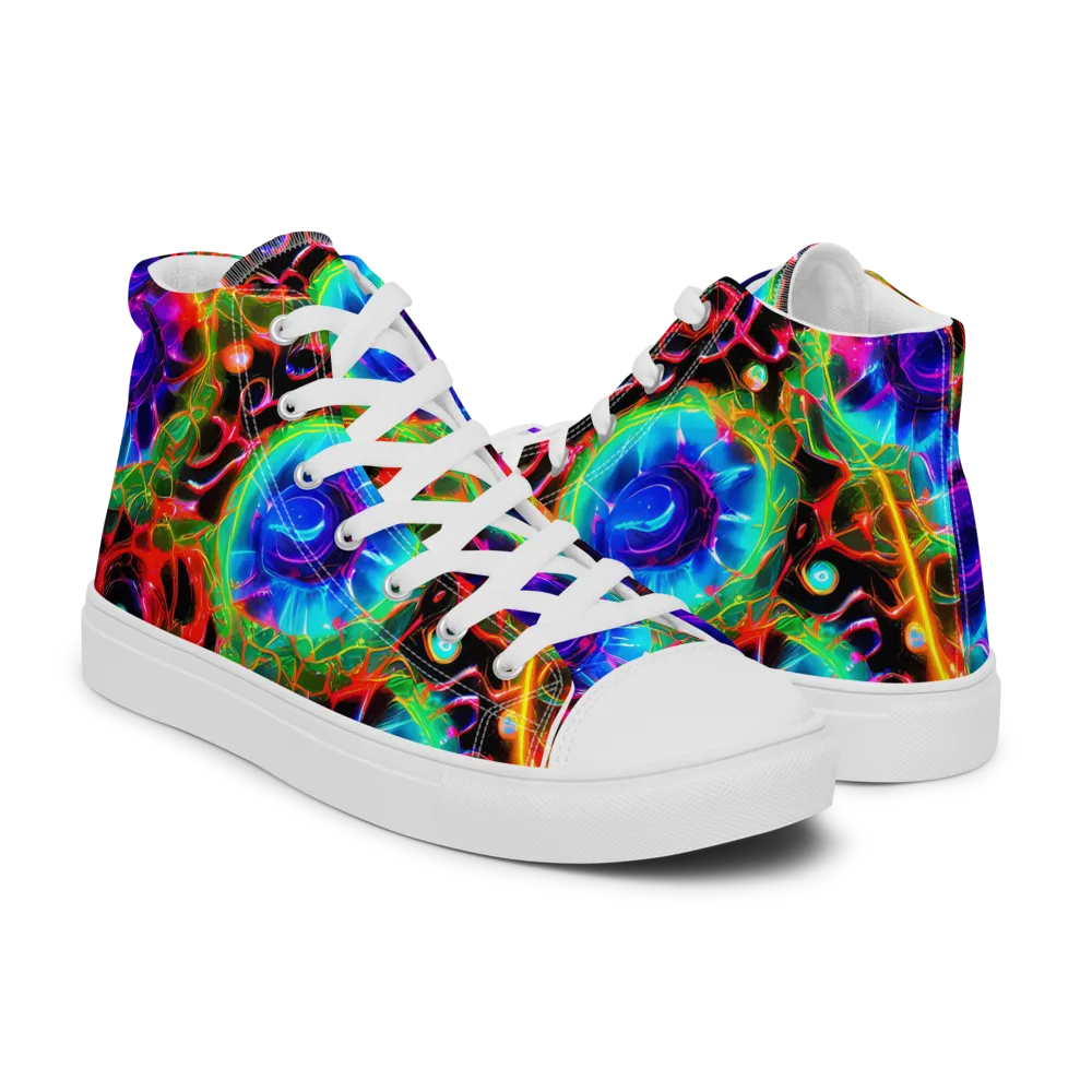 Neon Bloomstorm on Men's High Top Canvas Shoes — Right
