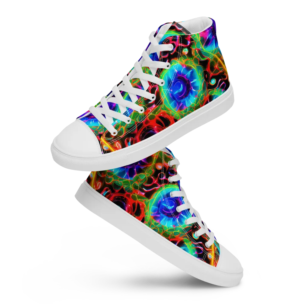 Neon Bloomstorm on Men's High Top Canvas Shoes — Front