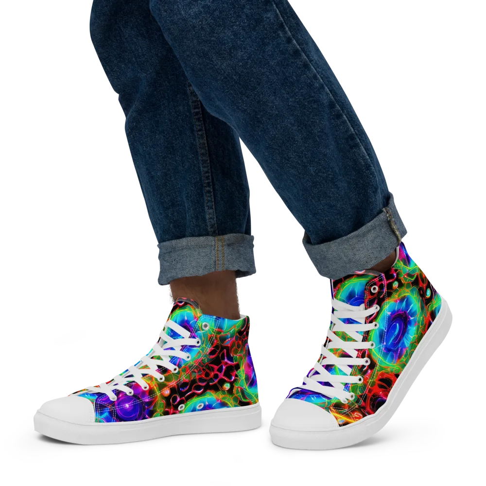 Neon Bloomstorm on Men's High Top Canvas Shoes — Left