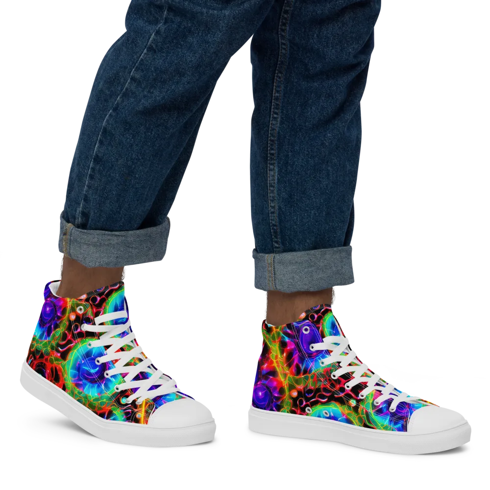 Neon Bloomstorm on Men's High Top Canvas Shoes — Right