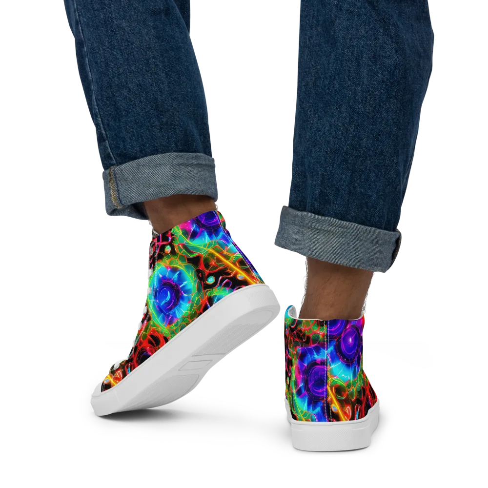Neon Bloomstorm on Men's High Top Canvas Shoes — Back
