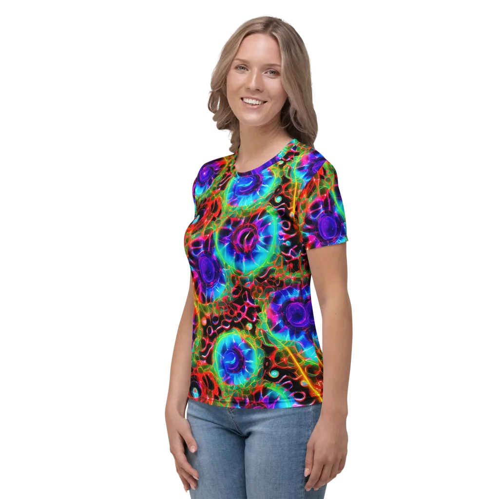 Neon Bloomstorm on Women's Crew Neck T-Shirt — Left