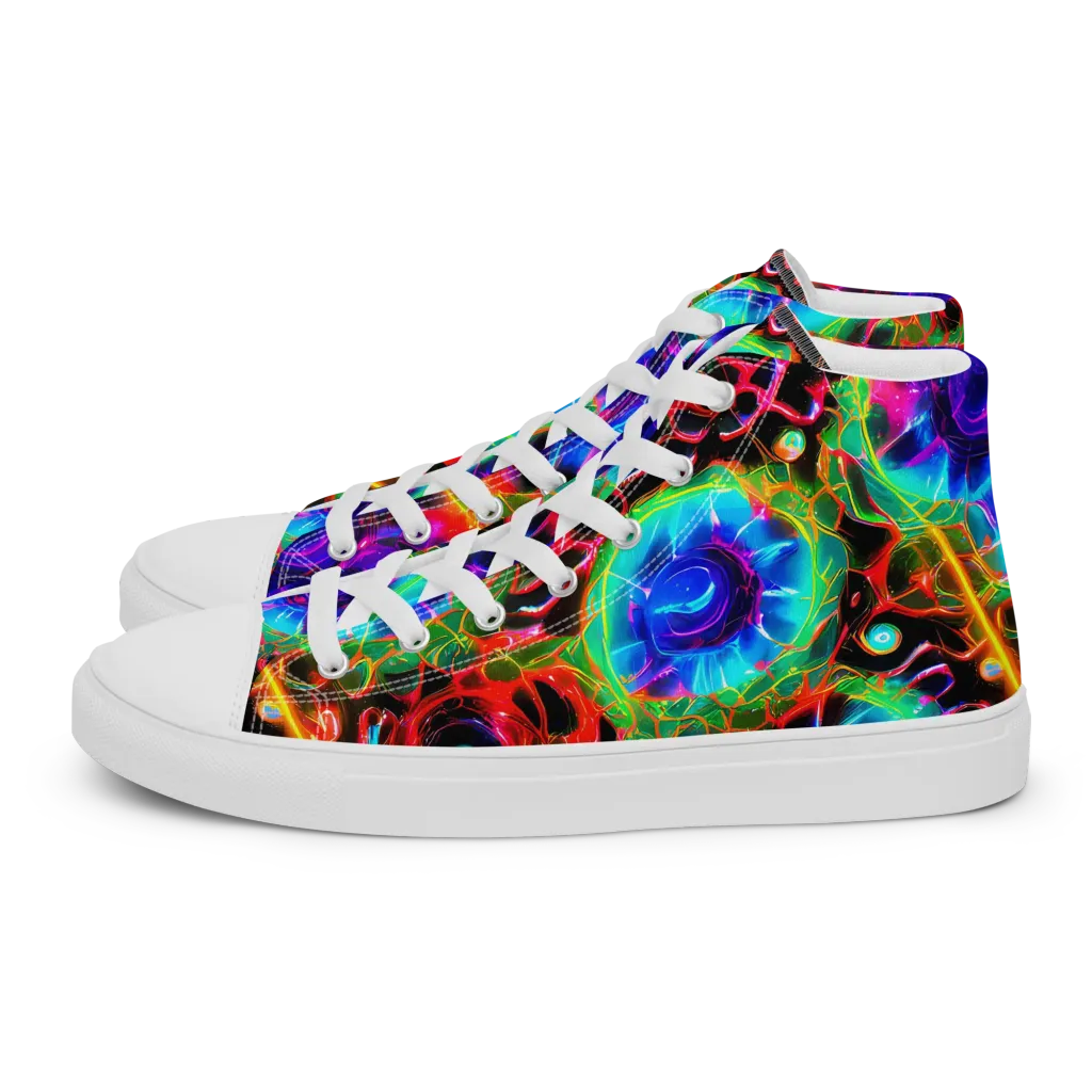 Neon Bloomstorm on Women's High Top Canvas Shoes — Left