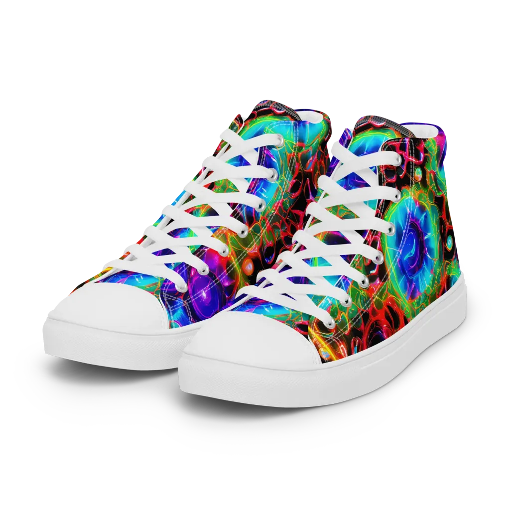 Neon Bloomstorm on Women's High Top Canvas Shoes — Left Front