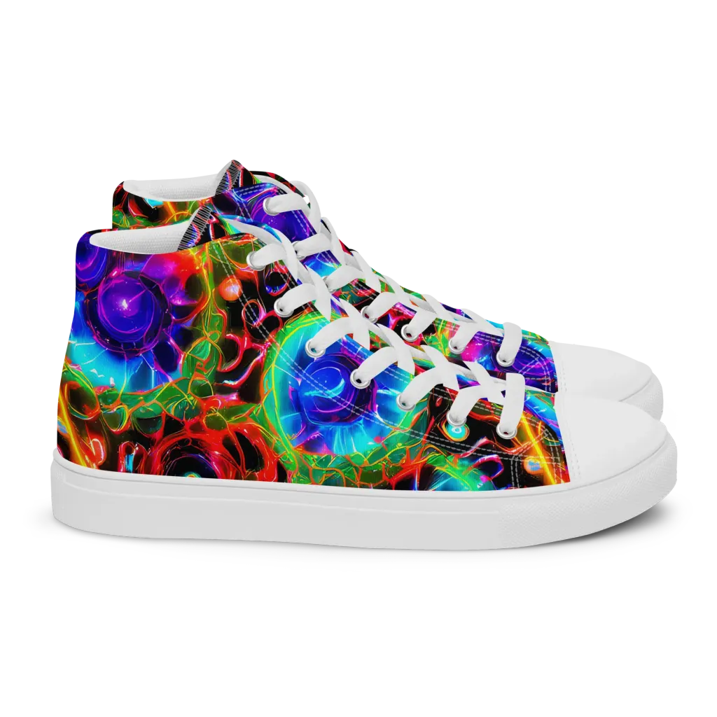Neon Bloomstorm on Women's High Top Canvas Shoes — Right