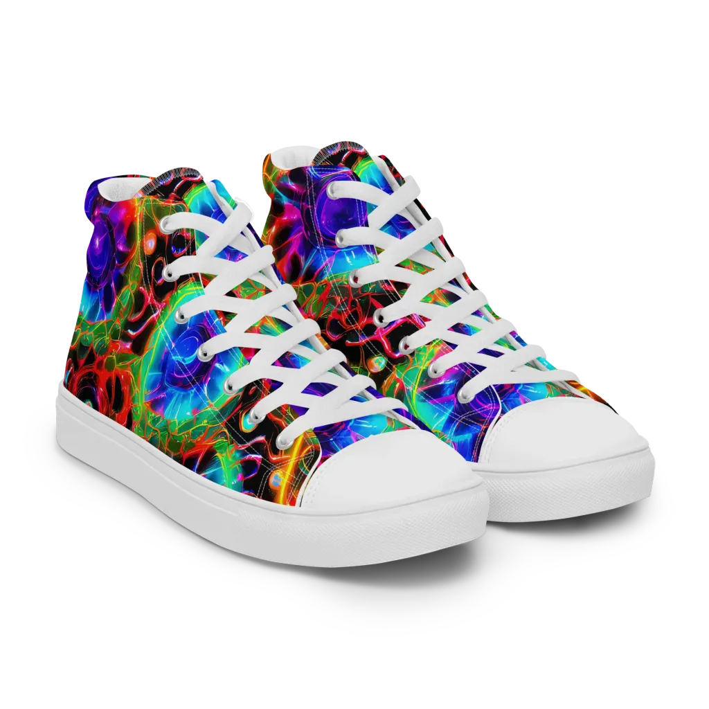 Neon Bloomstorm on Women's High Top Canvas Shoes — Right Front