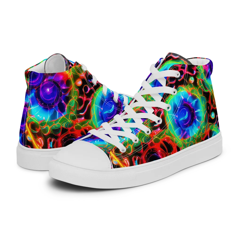 Neon Bloomstorm on Women's High Top Canvas Shoes — Left