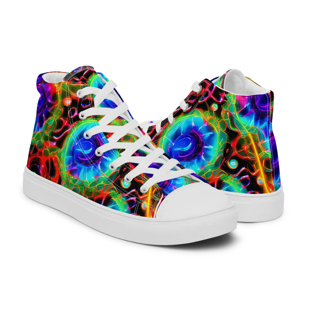 Neon Bloomstorm on Women's High Top Canvas Shoes — Right