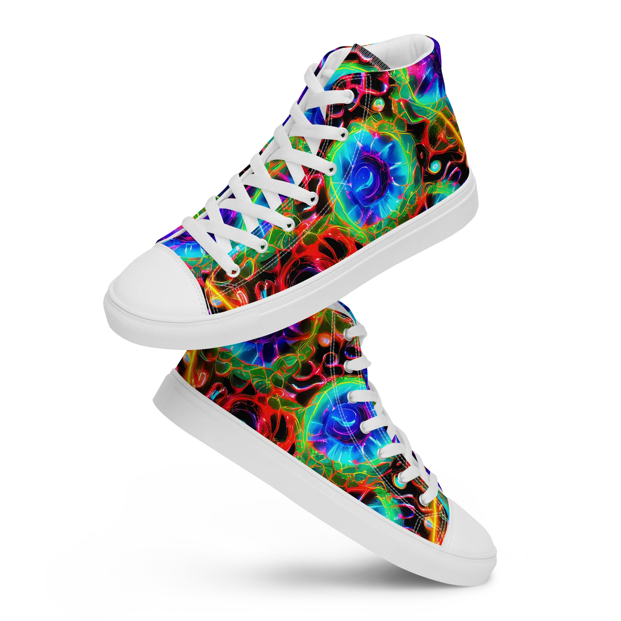 Neon Bloomstorm on Women's High Top Canvas Shoes — Front