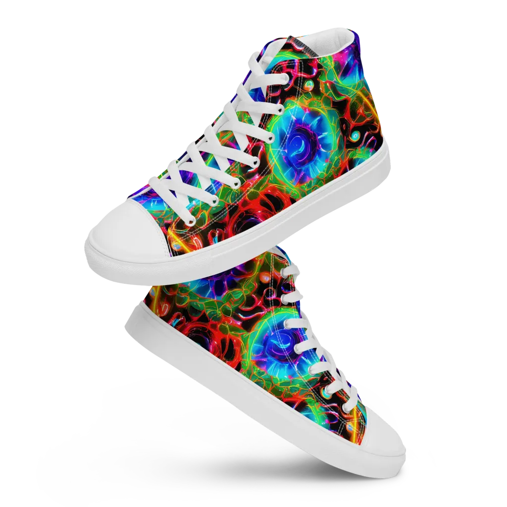Neon Bloomstorm on Women's High Top Canvas Shoes — Front