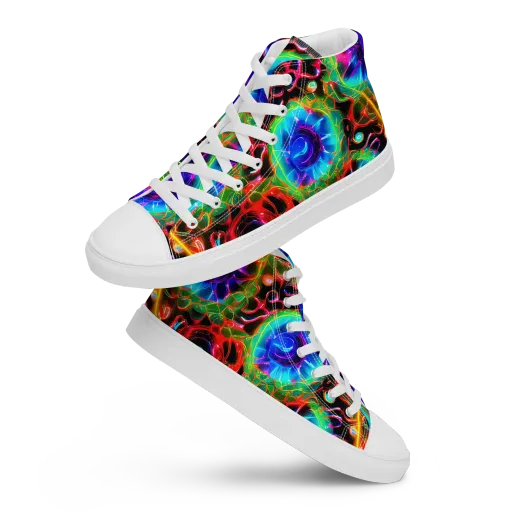 Neon Bloomstorm on a Women's High Top Canvas Shoes