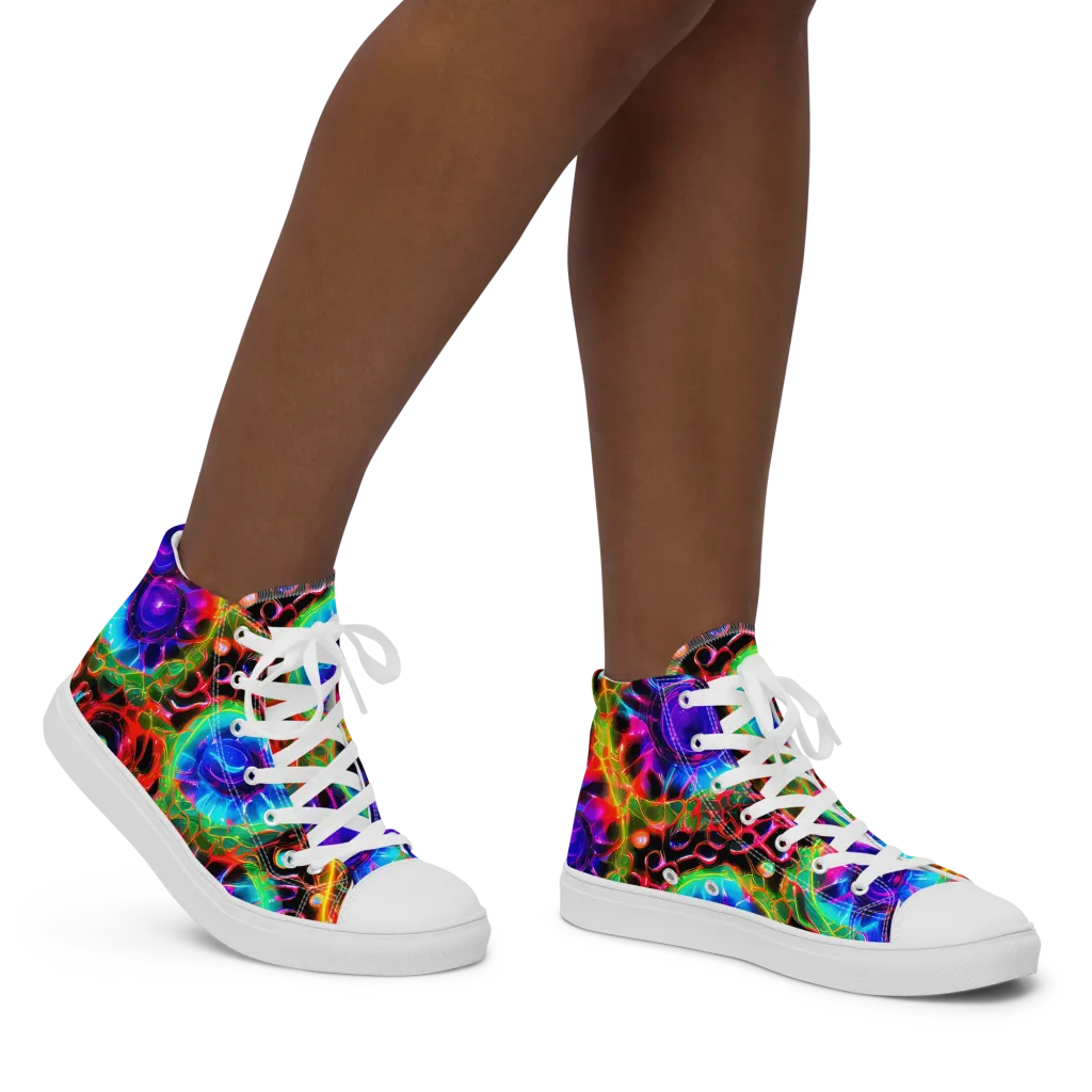 Neon Bloomstorm on Women's High Top Canvas Shoes — Right