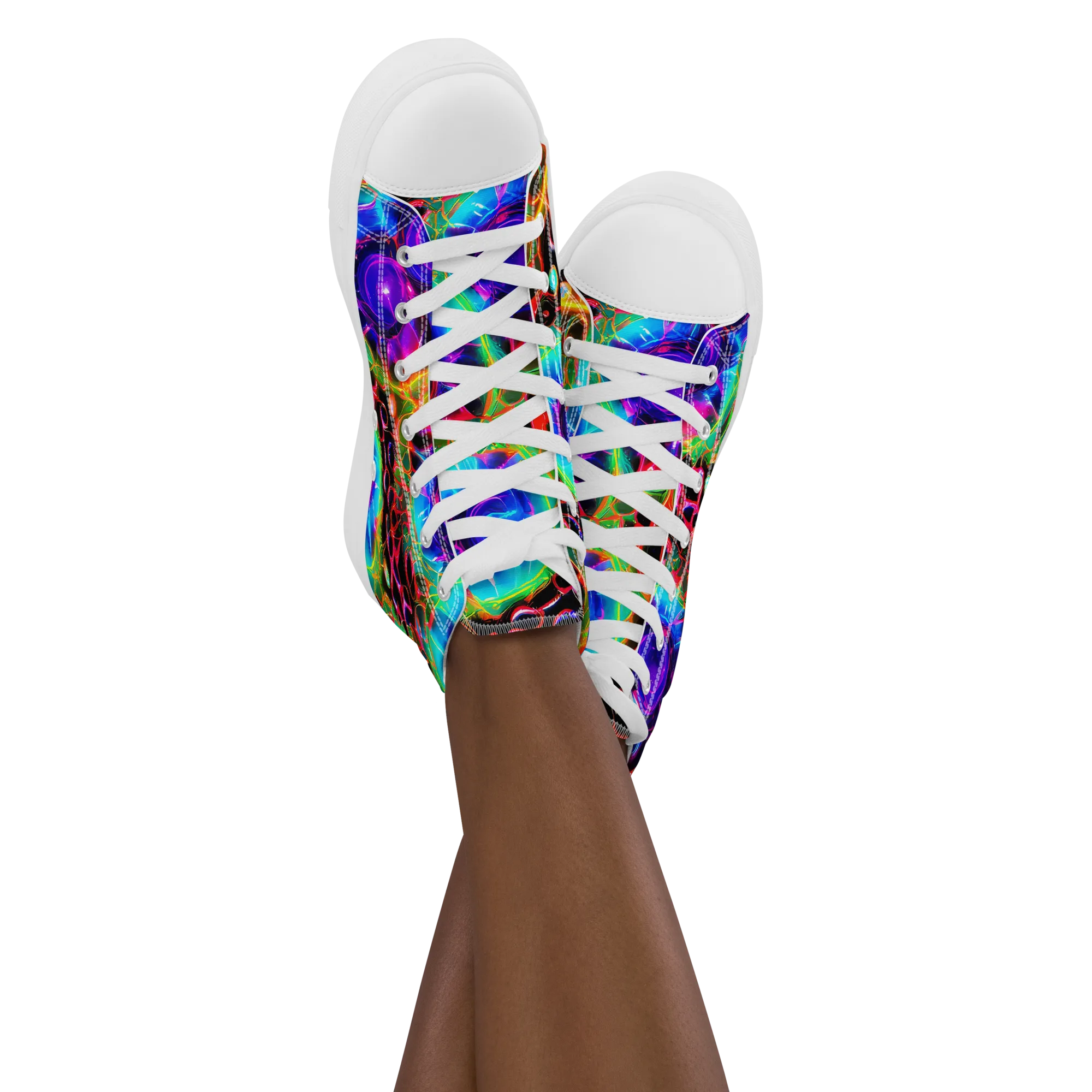 Neon Bloomstorm on Women's High Top Canvas Shoes — Front