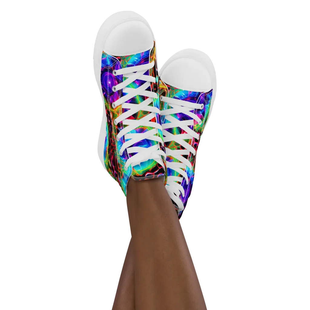 Neon Bloomstorm on Women's High Top Canvas Shoes — Front