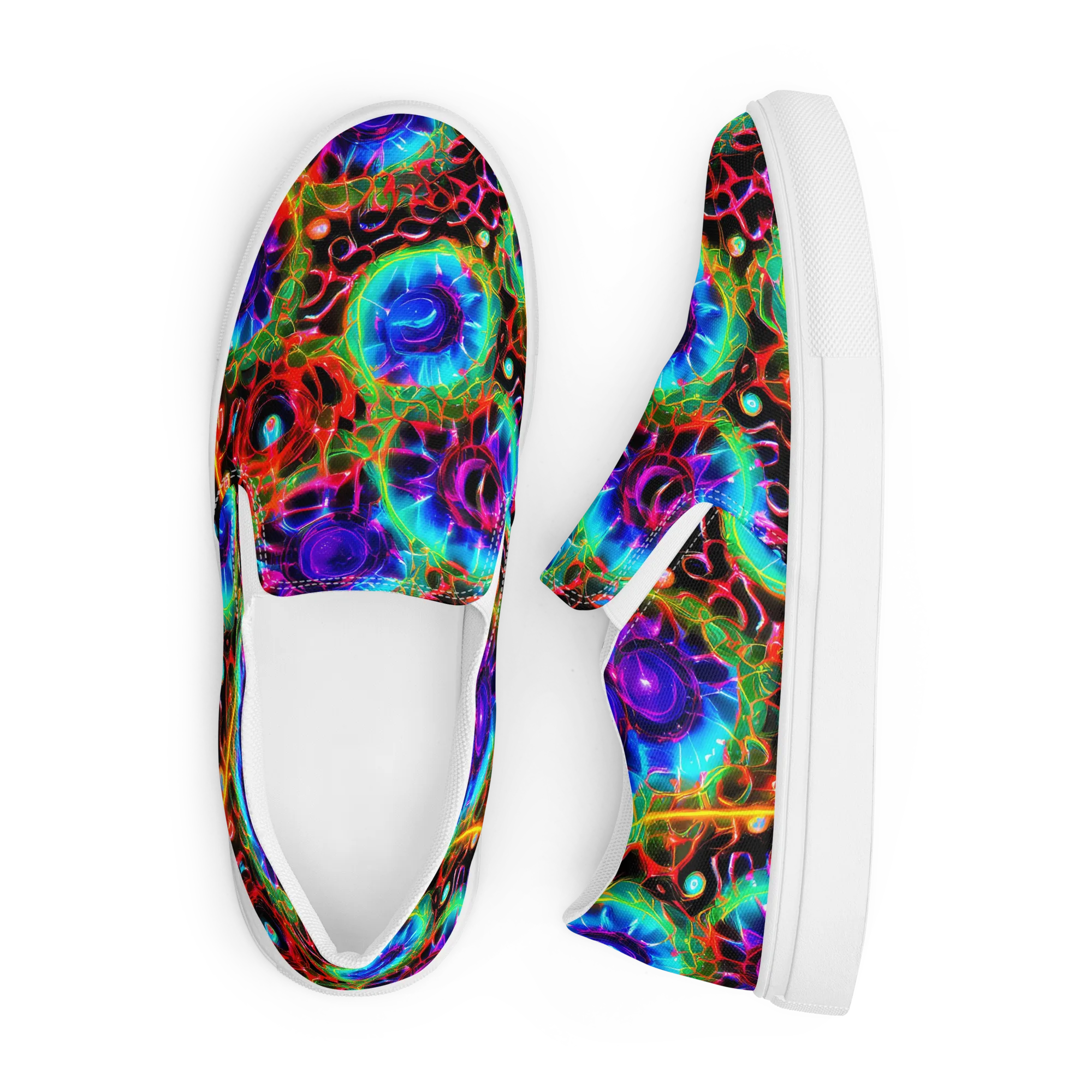 Neon Bloomstorm on Men's Slip-On Canvas Shoes — Front