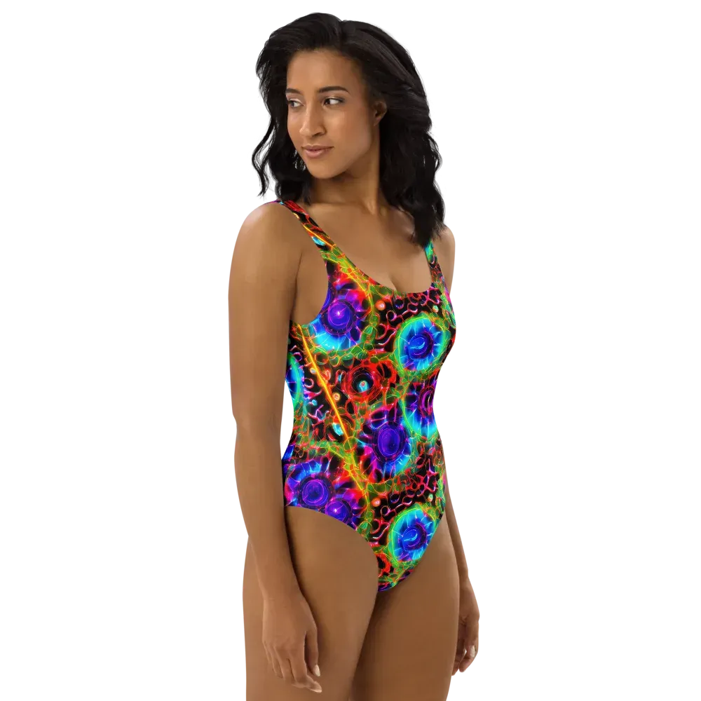 Neon Bloomstorm on One-Piece Swimsuit — Right