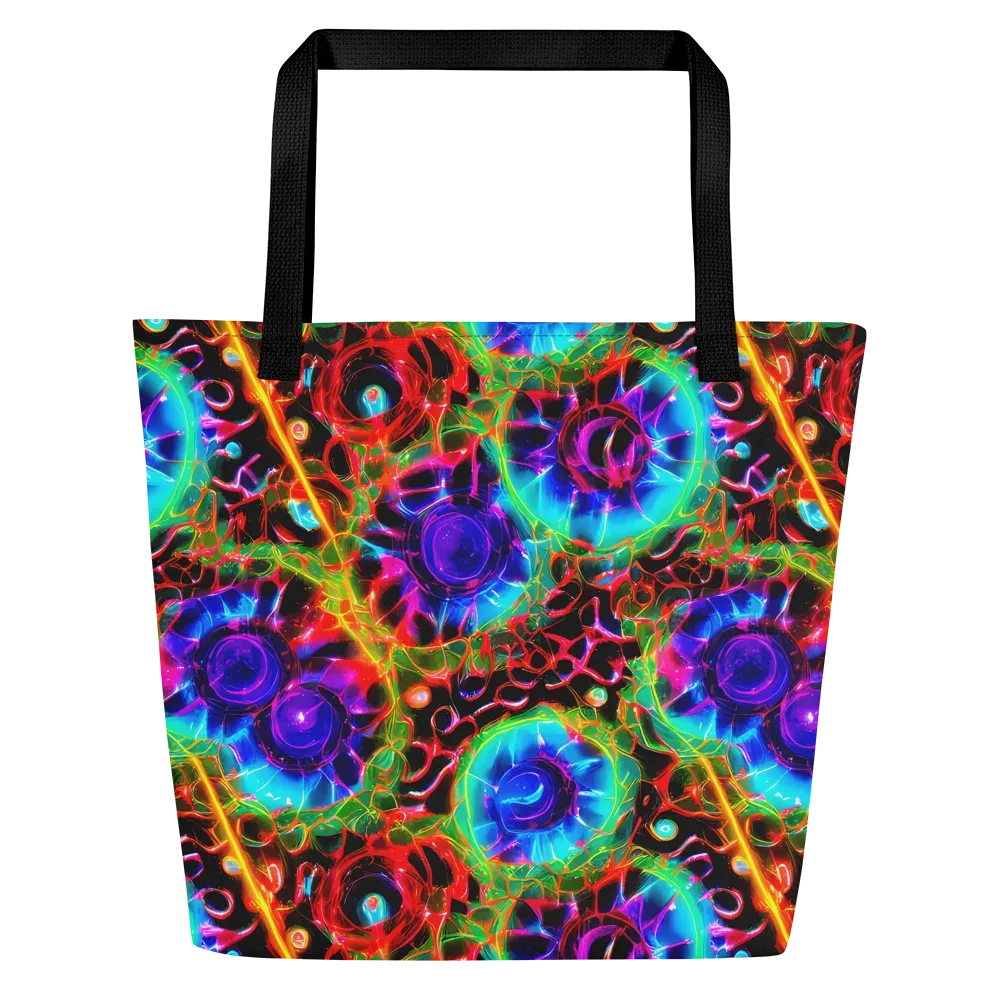 Neon Bloomstorm on Large Tote Bag W/ Pocket — Front