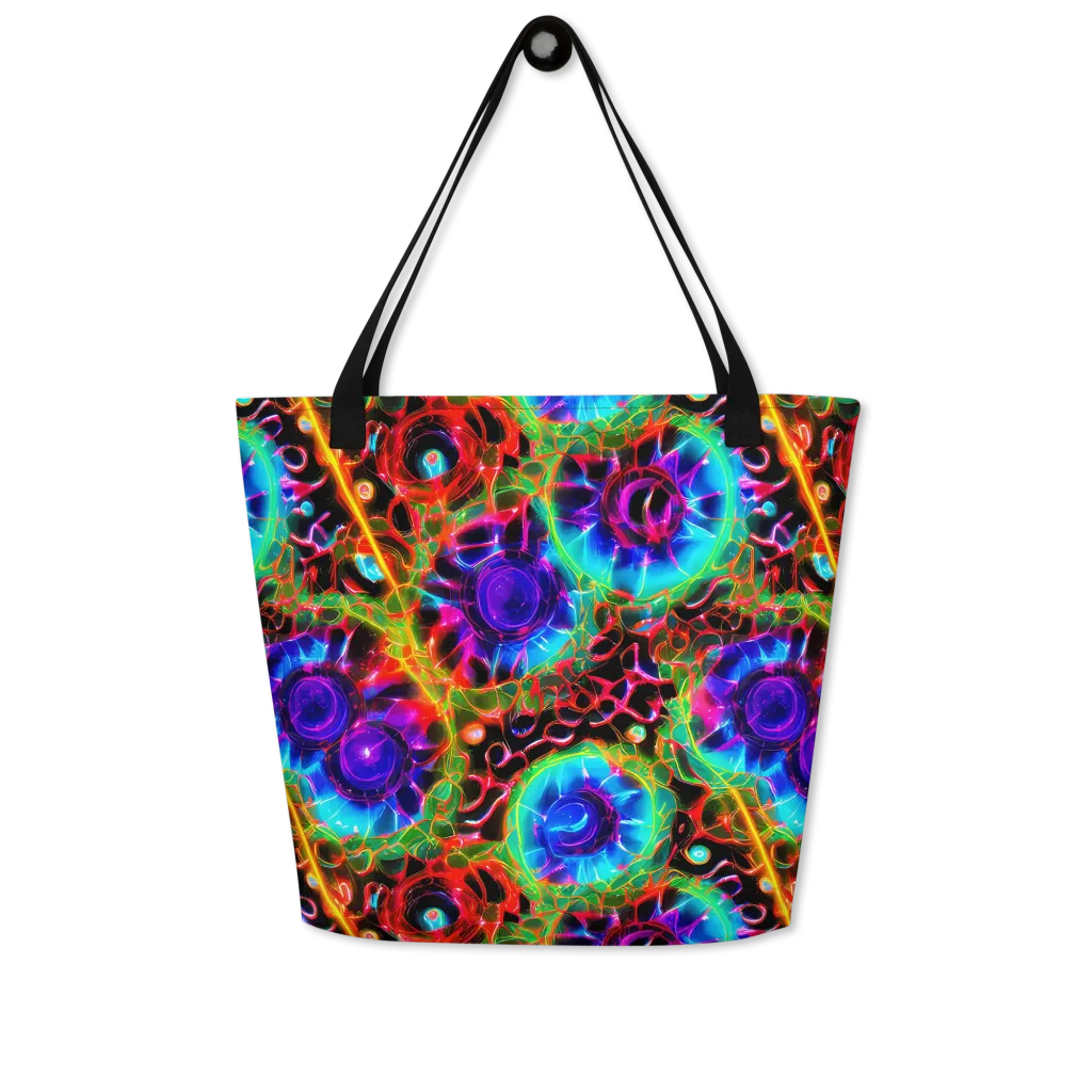 Neon Bloomstorm on Large Tote Bag W/ Pocket — Front