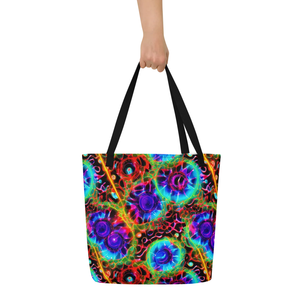 Neon Bloomstorm on Large Tote Bag W/ Pocket — Front