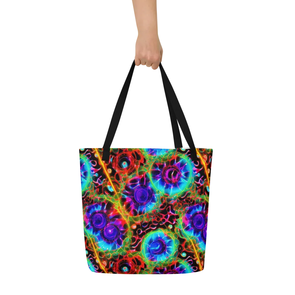Neon Bloomstorm on Large Tote Bag W/ Pocket — Front