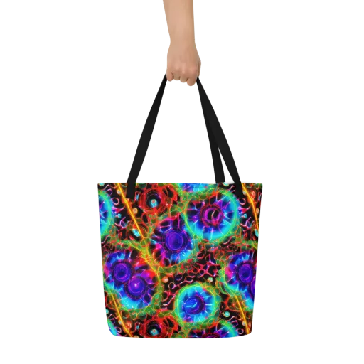 Neon Bloomstorm on a Large Tote Bag W/ Pocket