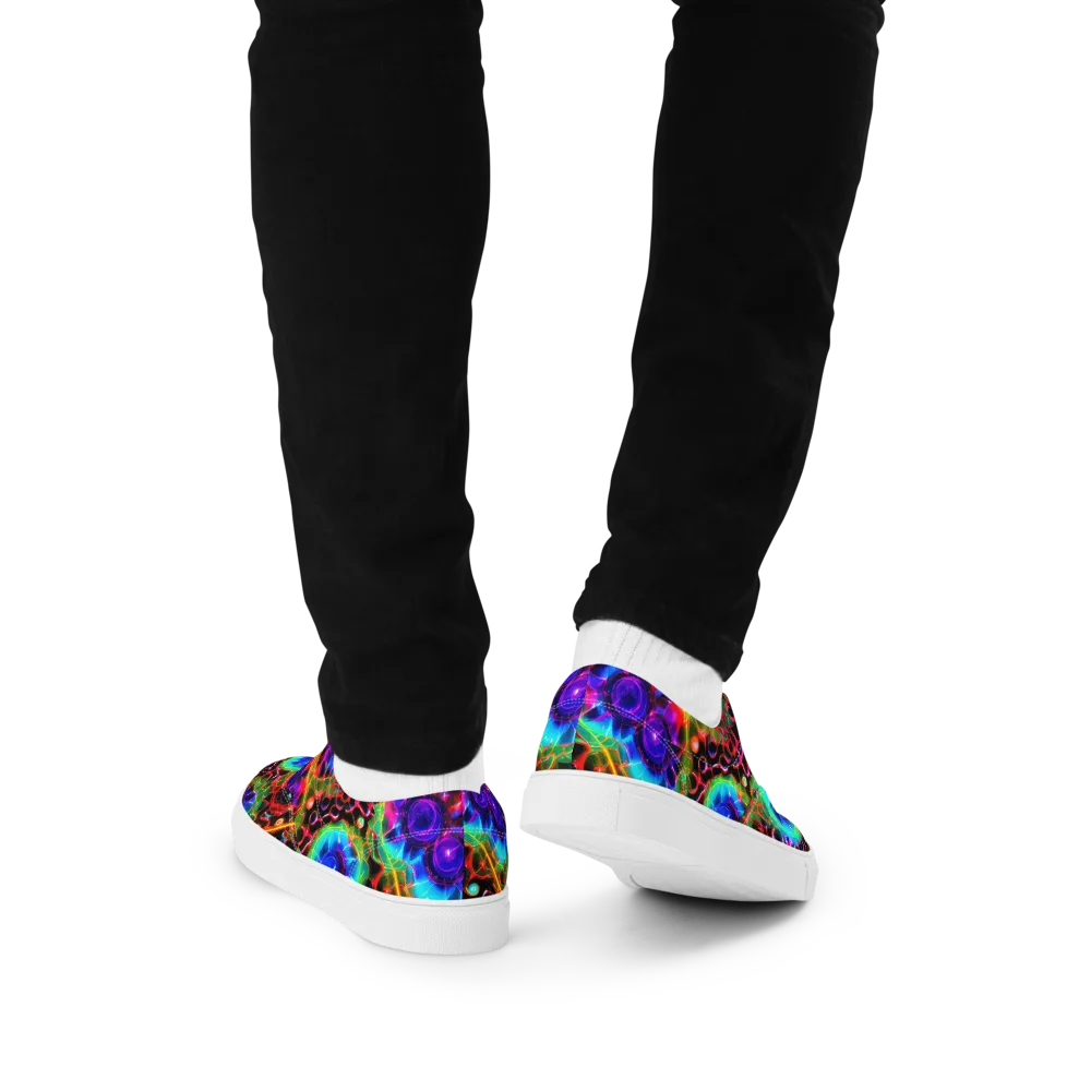 Neon Bloomstorm on Men's Lace-Up Canvas Shoes — Back
