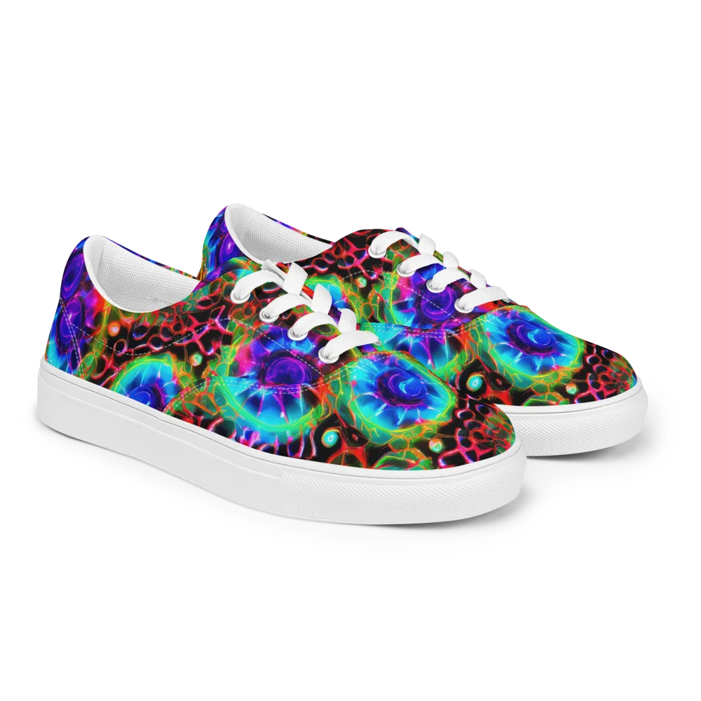 Neon Bloomstorm on Men's Lace-Up Canvas Shoes — Right Front