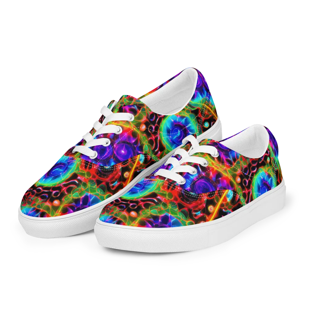 Neon Bloomstorm on Men's Lace-Up Canvas Shoes — Left Front