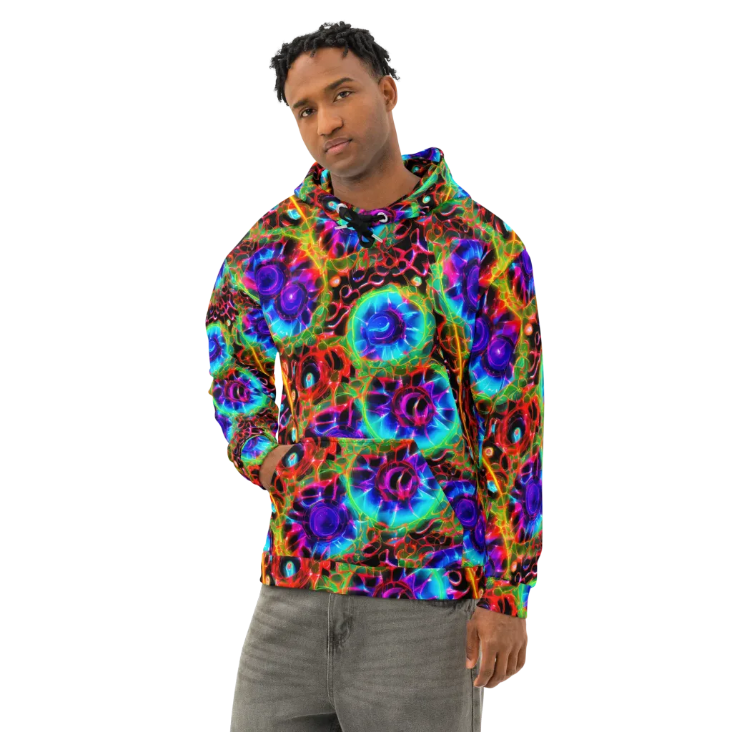 Neon Bloomstorm on Cotton Hoodie — Left Front