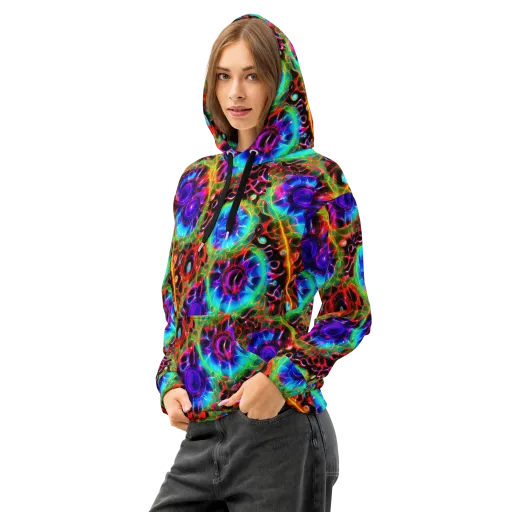 Neon Bloomstorm on a Cotton Hoodie