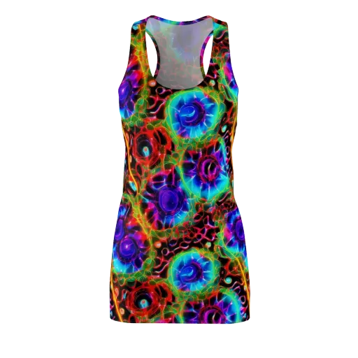 Neon Bloomstorm on a Racerback Dress