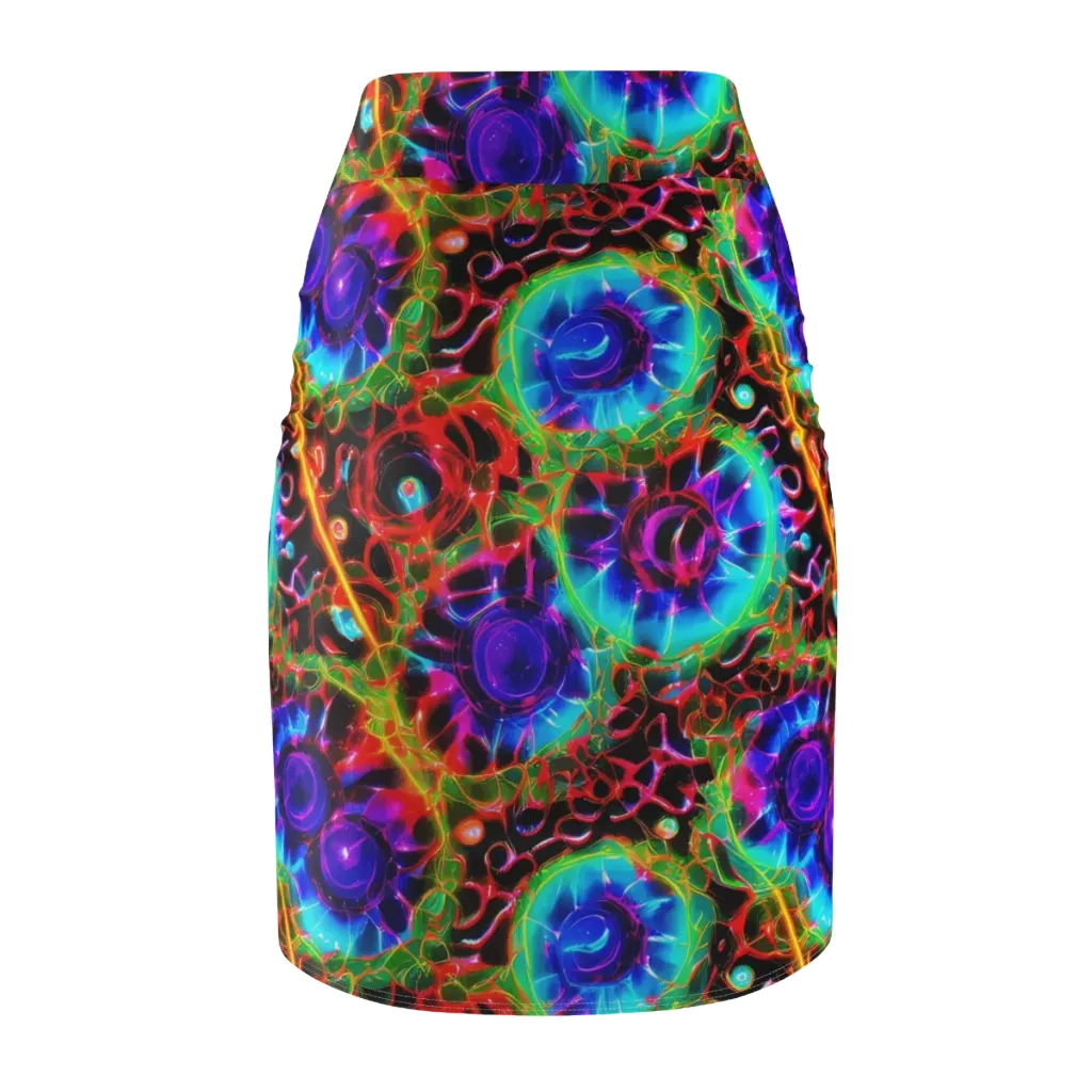Neon Bloomstorm on Pencil Skirt — Back